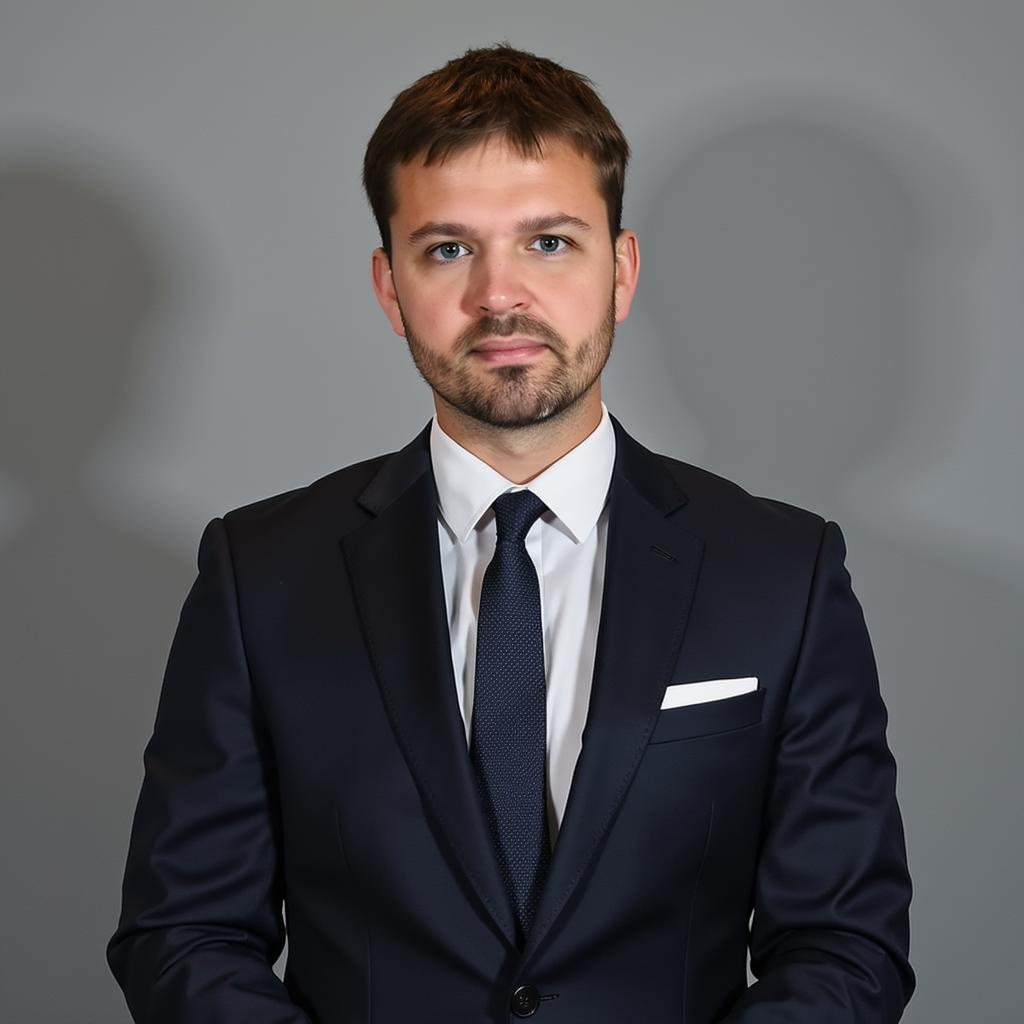 Jonatan Randin, head and shoulders, wearing a navy suit